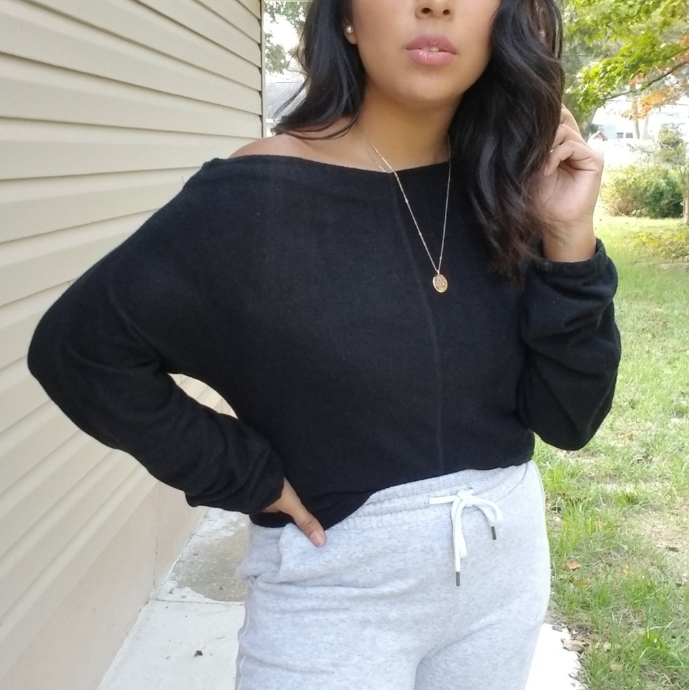 FLASHSALE⚡JUST FOR FUN BLACK OFF SHOULDER SWEATER - Picture 11 of 16
